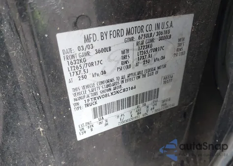 2003 Ford F-150 Lariat/Xlt from USA, damaged, VIN 1FTRW08LX3KC83164